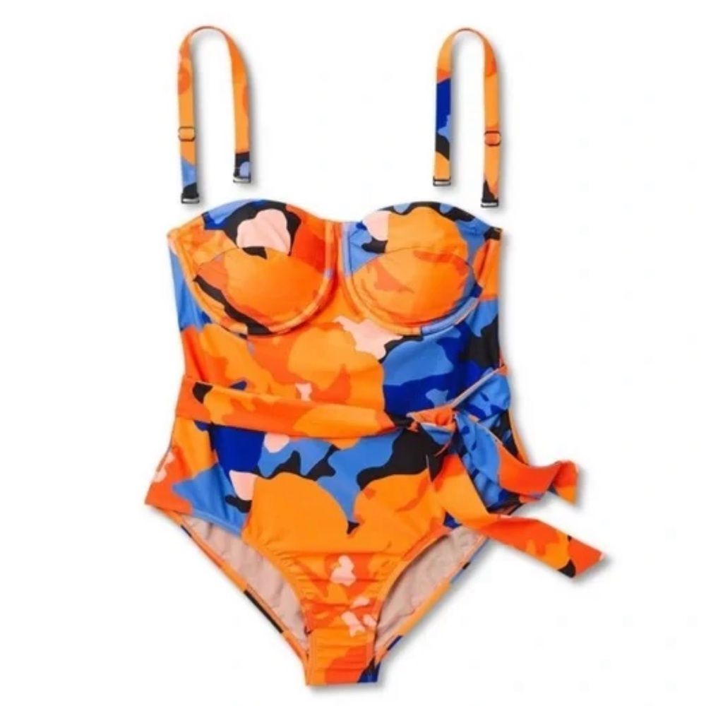 Vibrant Orange and Blue One-Piece Swimsuit